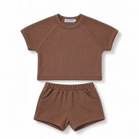 Relaxed Waffle Knit Short Set - Mocha