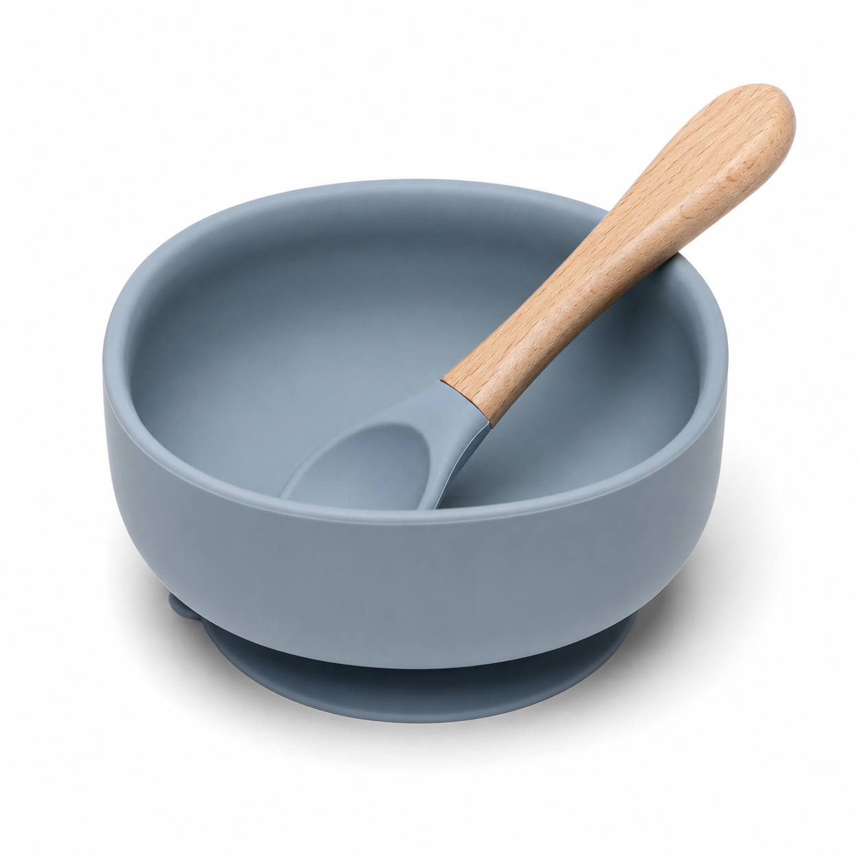 Silicone Bowl & Spoon Set - Light Gray