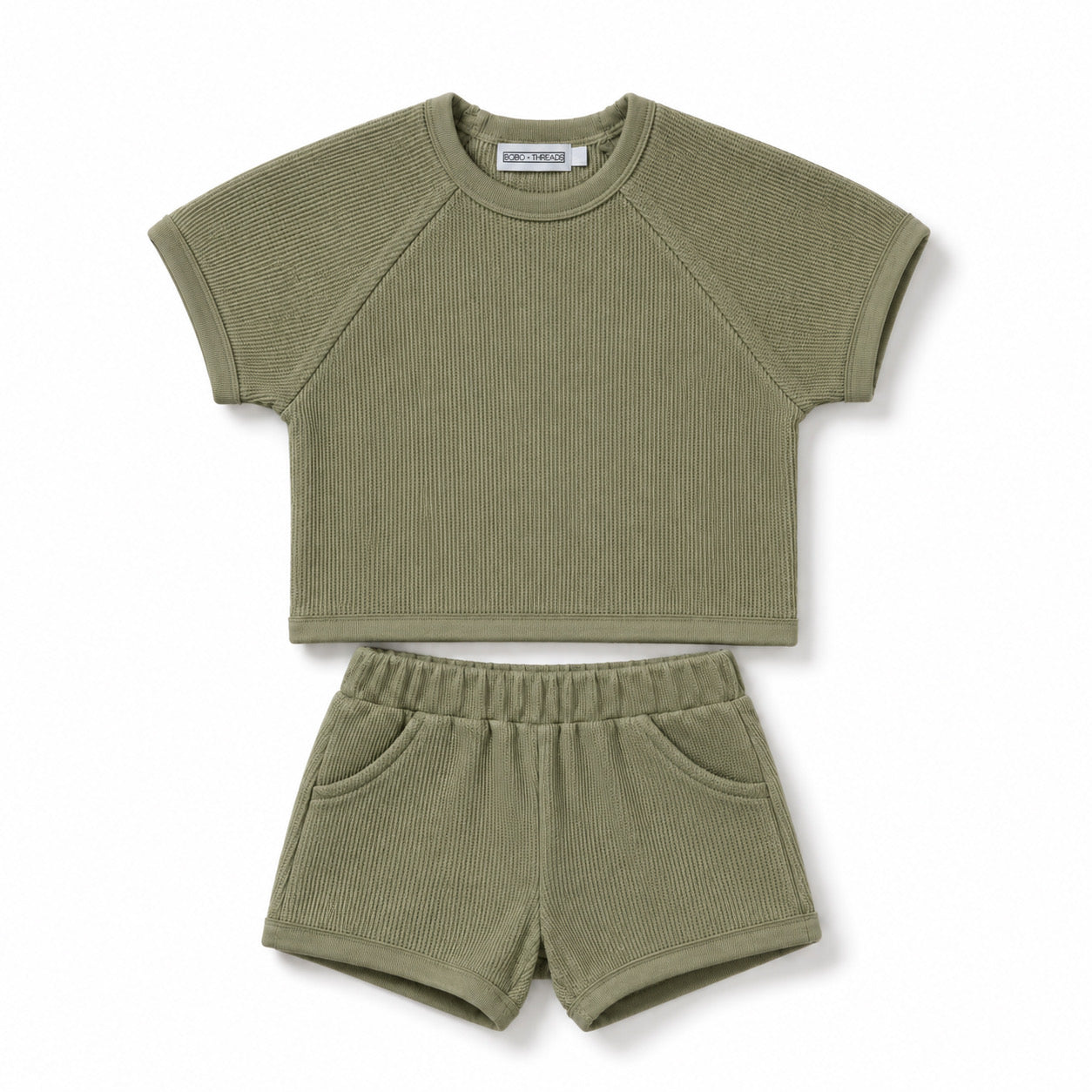 Relaxed Waffle Knit Short Set - Olive