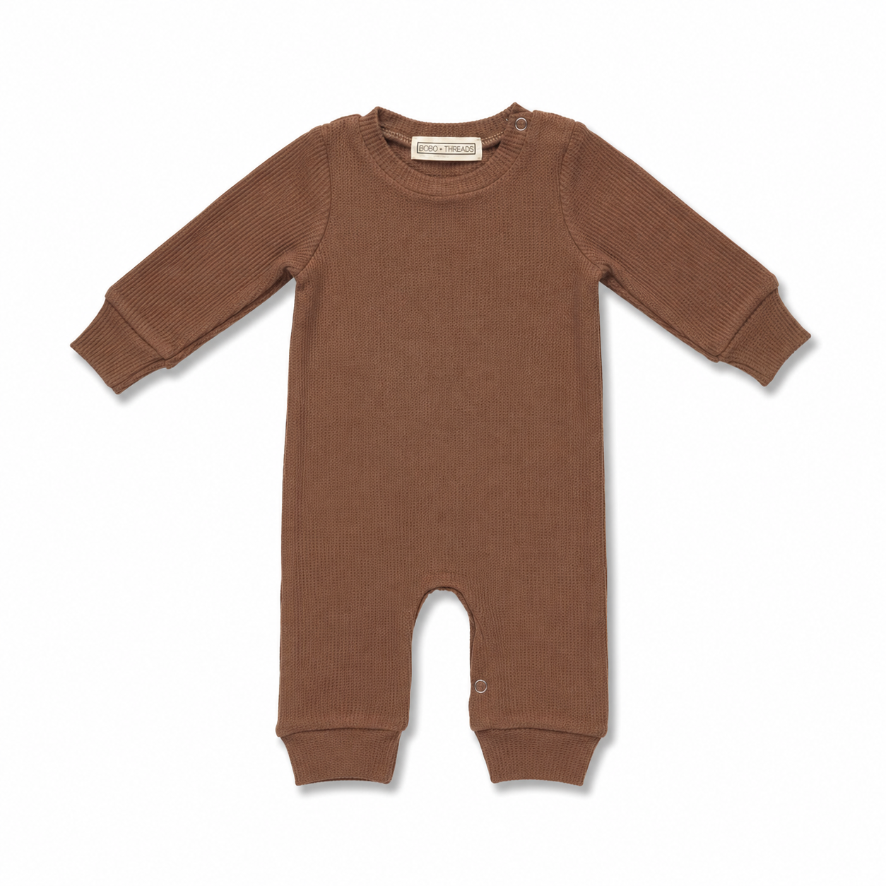 Waffle Knit Romper - Brown