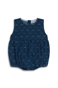 Bow Pattern Denim Romper