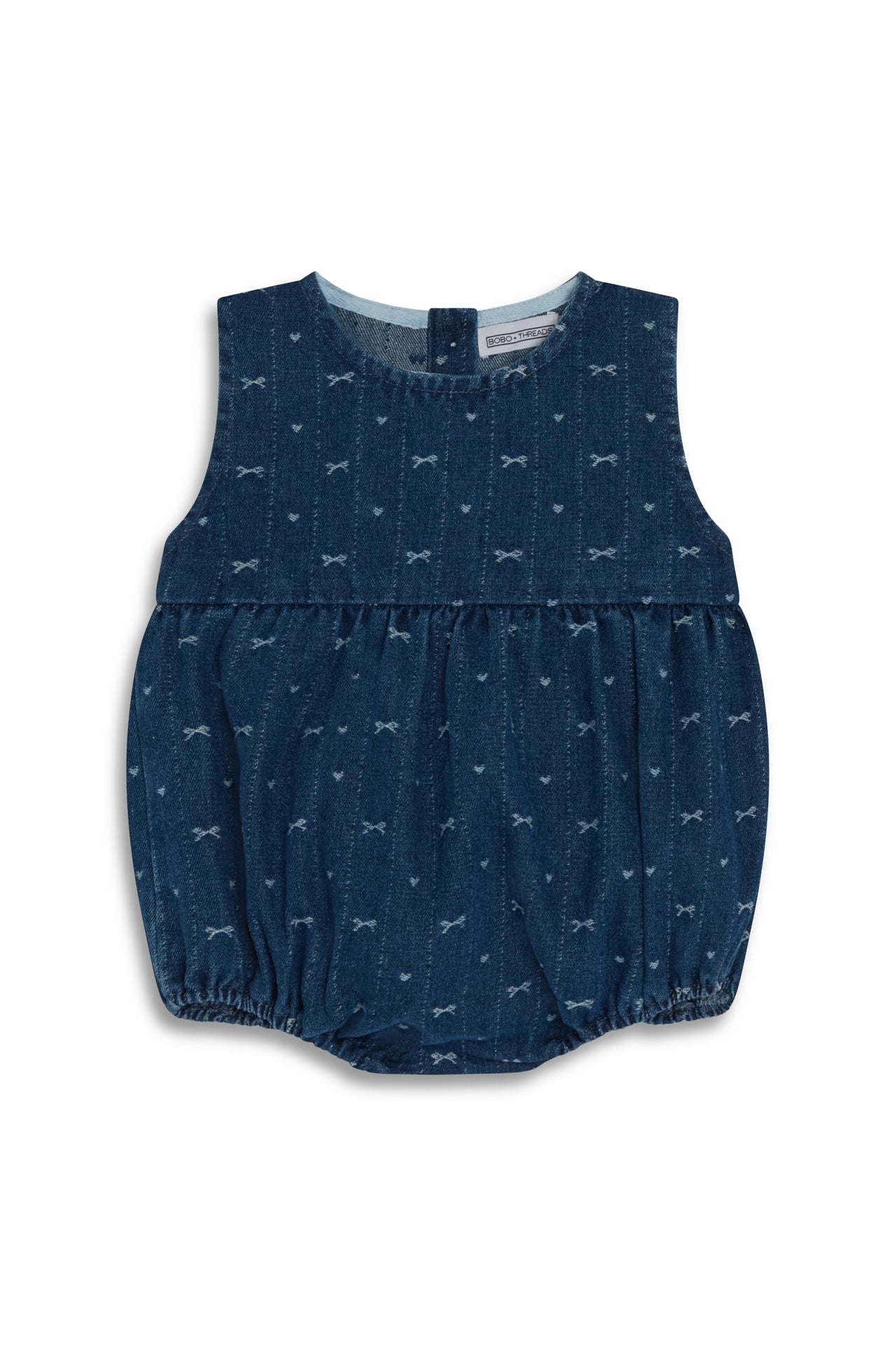 Bow Pattern Denim Romper