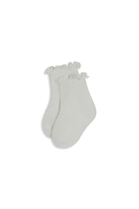 Ruffle Ribbed Quarter Sock - White